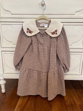 Zara Brown Check Dress with Embroidered Cream Collar
